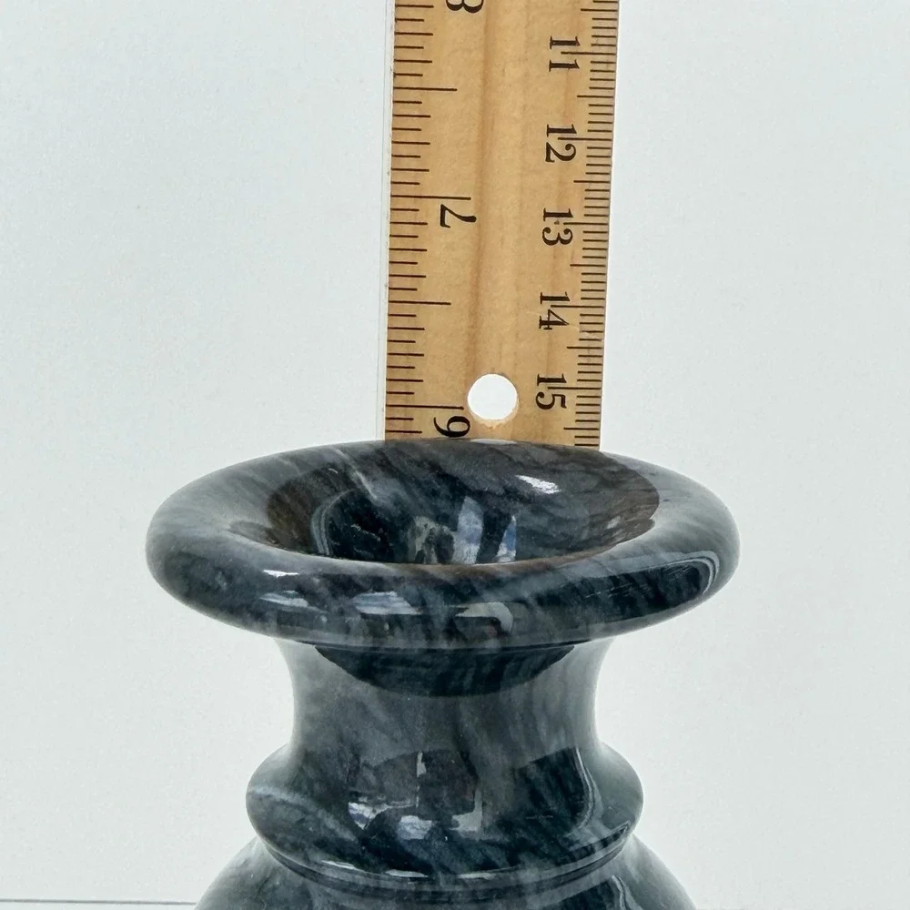 Vintage Marble Stone Vase Black Swirl Polished Handmade Castlecore Old World